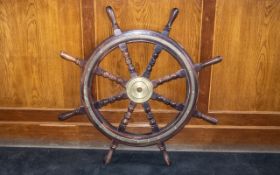 Wooden Ships Wheel With 8 Spokes with 9 Brass Hub Centre. 34 Inches Diameter.