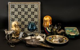 Mixed Box Of Collectables And Oddments To Include Egyptian Chess Board,