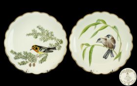 Royal Worcester Hand Painted Pair of Dorothy Doughty ' Flowers and Birds ' Cabinet Plates.