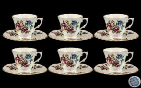 Colclough Bone China Tea Set comprising six tea cups, six saucers and six sandwich/cake plates.