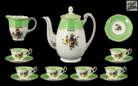 Foley China - Hand Painted E Brain & Co ( 15 ) Piece Dainty Coffee Service. c.1930's.