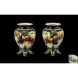 Hadleys of Worcester Pair of Hand Painted Small Vases of Pleasing Form ' Fruits ' Stillife,