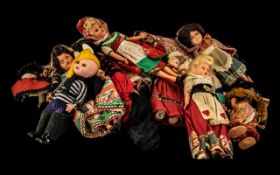 A Collection of Small Dolls ( 16 ) Vintage Plastic Tourist Dolls From Around the World,