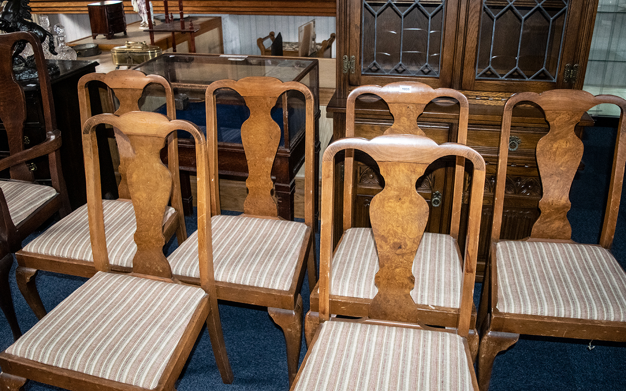 Harlequin Set of 6 Queen Anne Style Walnut Dining Chairs, - Image 4 of 4