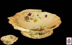 Royal Worcester - Excellent Hand Painted Blush Ivory Bird and Flower Pedestal Dish - Bowl.