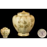 Worcester Royal Porcelain Co Superb Blush Ivory Lidded Vase with Beautiful Gold Leaf Decoration to