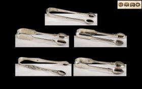 Excellent Collection of Georgian and Victorian Period Sterling Silver Sugar Tongs - Including