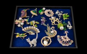 Great Collection of Different Colourful Brooches, Various Subjects and Sizes.