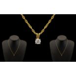 18ct Gold - Superb Single Stone Diamond Set Pendant - Attached to a 18ct Yellow Gold Chain.