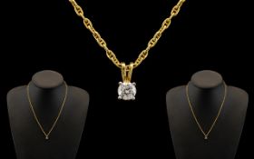 18ct Gold - Superb Single Stone Diamond Set Pendant - Attached to a 18ct Yellow Gold Chain.