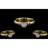 18ct Two Tone Gold Contemporary Designed Single Stone Diamond Ring. Full Hallmark for 750 - 18ct.