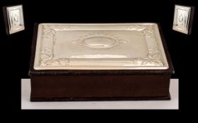 Silver Topped Leather and Wood Jewellery Box. Vacant Cartouche, Good Quality with No Damage,