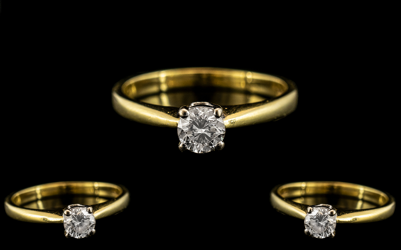 18ct Yellow Gold - Superb Quality Contemporary Designed Single Stone Diamond Ring.