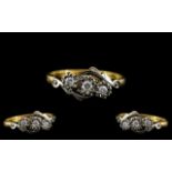 18ct Gold and Platinum 3 Stone Diamond Set Ring - illusion Setting.