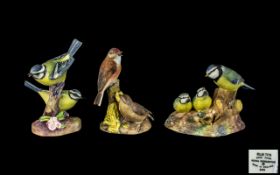 Royal Worcester and Royal Crown Derby Trio of Hand Painted Porcelain Bird Sculptures ( 3 )