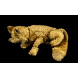 Early 20th Century Straw Stuffed Toy Fox, in golden colour fur, moving head and front legs.