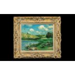 A Modern Oil Painting on Canvas of a French River Landscape signed Le.Blang.