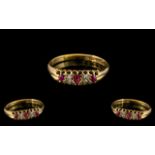 Antique Period 18ct Gold Attractive 7 Stone Ruby and Diamond Set Ring - Gallery Setting.