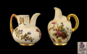 Royal Worcester Pair of Hand Painted Ivory Ground Jugs,