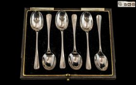 Set of Six Silver Boxed Tea Spoons makers mark 'RB. S. LM' Birmingham dated 1917.