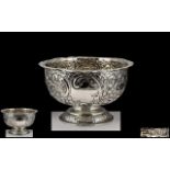 Victorian Period - Nice Quality Heavily Embossed Sterling Silver Footed Bowl, Vacant Cartouches.