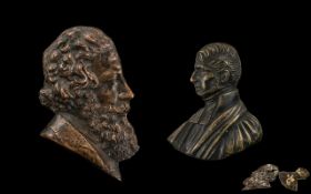 Two Antique Bronze Portrait Miniatures, one of a gentleman wearing a beard, with an impressed