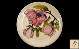 Walter Moorcroft Large Tube lined Cabinet Plate ' Coral Hibiscus ' Design on Cream Ground.