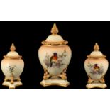 Royal Worcester Hand Painted Ovoid Shaped Lidded Vase of Superb Decoration and Proportions,