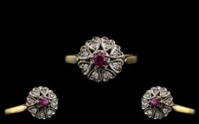Antique Period 18ct Gold Attractive Ruby and Diamond Set Ring.