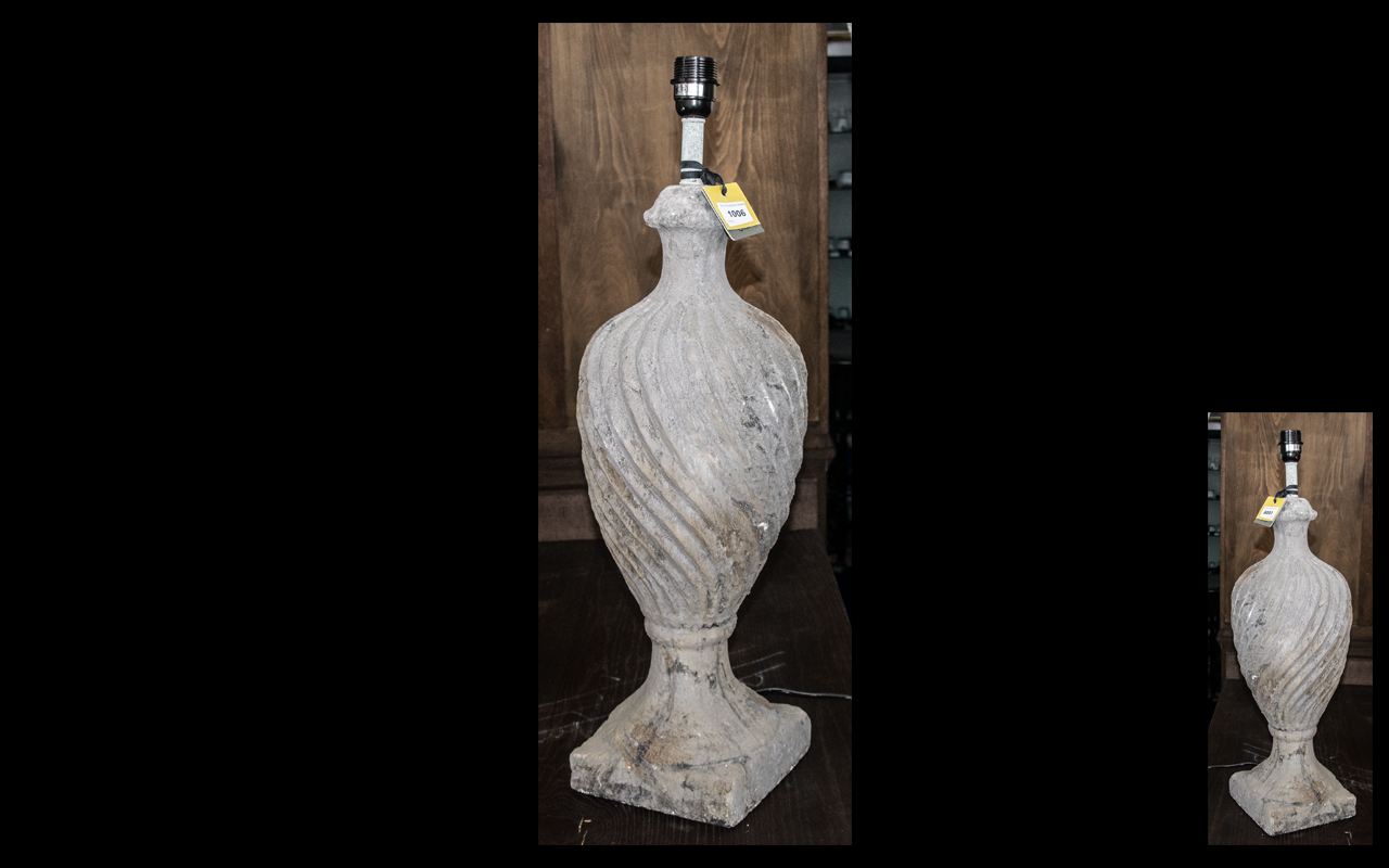 A Reproduction Stoneware Lamp in the shape of a classical Urn by Oka, electrified. 28 inches high.