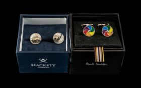 Two Pairs of Designer Cufflinks comprising: Hackett of London silver tone circular cufflinks