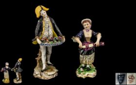 Derby 19th Century Small Hand Painted Figurine - Young Girl Playing the Lute,