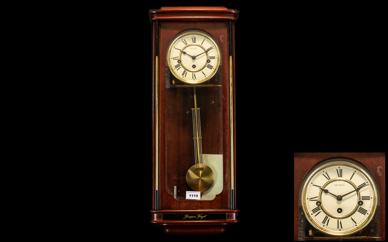 Mahogany Cased Key Wind Wall Clock. Westminster Chime.