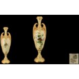 Royal Worcester Superb Twin Handle Urn Shaped Blush Ivory Floral Decorated Vase of Tall and Elegant