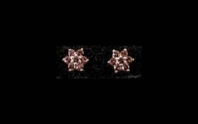 Rose Garnet Cluster Stud Earrings,