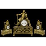 A French Empire Style Gilt Brass Figural Mantle Clock depicting a classical figure of a sea maiden