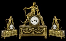 A French Empire Style Gilt Brass Figural Mantle Clock depicting a classical figure of a sea maiden