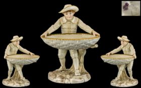 Royal Worcester - Superb Quality Hand Painted Figural Dish, Modelled by James Hadley.