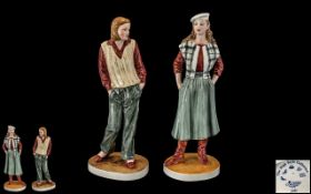 Coalport - Pair of Hand Painted High Fashion Porcelain Figures - From ' The High Style Collection '