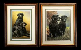 Two Limited Edition Signed Prints of Black Labrador Dogs,