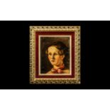 Oil Painting of Young Lady framed in ornate gilt frame, overall size 15" x 13".