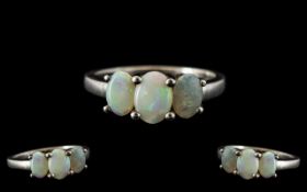 Silver Opal Ring. 3 Stone Silver Opal Ring, Ring Size N. Please See Photo.