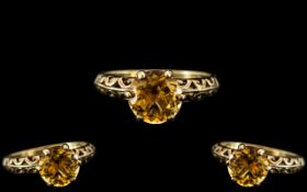 9ct Gold Citrine Ladies Ring. Lovely Colour and Design. Ring Size N. Please See Photo.