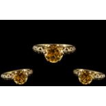 9ct Gold Citrine Ladies Ring. Lovely Colour and Design. Ring Size N. Please See Photo.