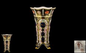 Royal Crown Derby Imari Single Gold Banded Flared Vase, Supported on 4 Feet. Pattern No 1128 &