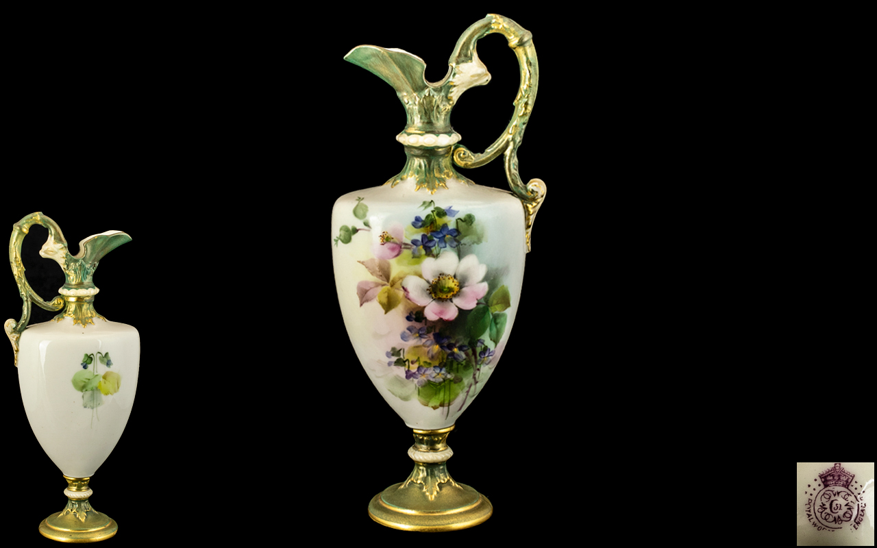 Royal Worcester Exquisite Hand Painted Ornate Ewer of Small Proportions.