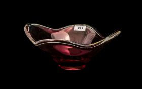 Kedelv Flygsfors Signed Glass Bowl, a Swedish designer, shaped ruby red bowl of large size,