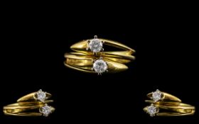 18ct Yellow Gold - Contemporary and Attractive Two Stone Diamond Set Dress Ring of Pleasing