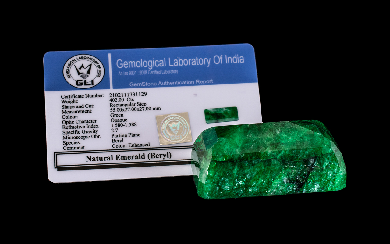 402ct Emerald Cut Large Collectable Emerald Gemstone.