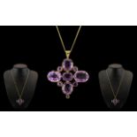 Victorian Period 1837 - 1901 Fine Quality 18ct Gold Amethyst Set Pendant with Later 9ct Gold Chain.